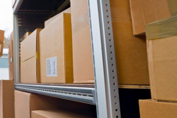 Boxes stacked on a shelf